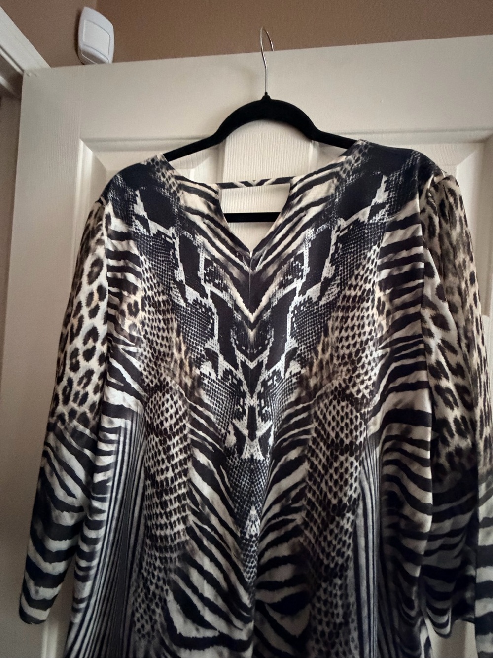 Chico's Mixed Animal Print V-Neck Tunic - Black & Cream